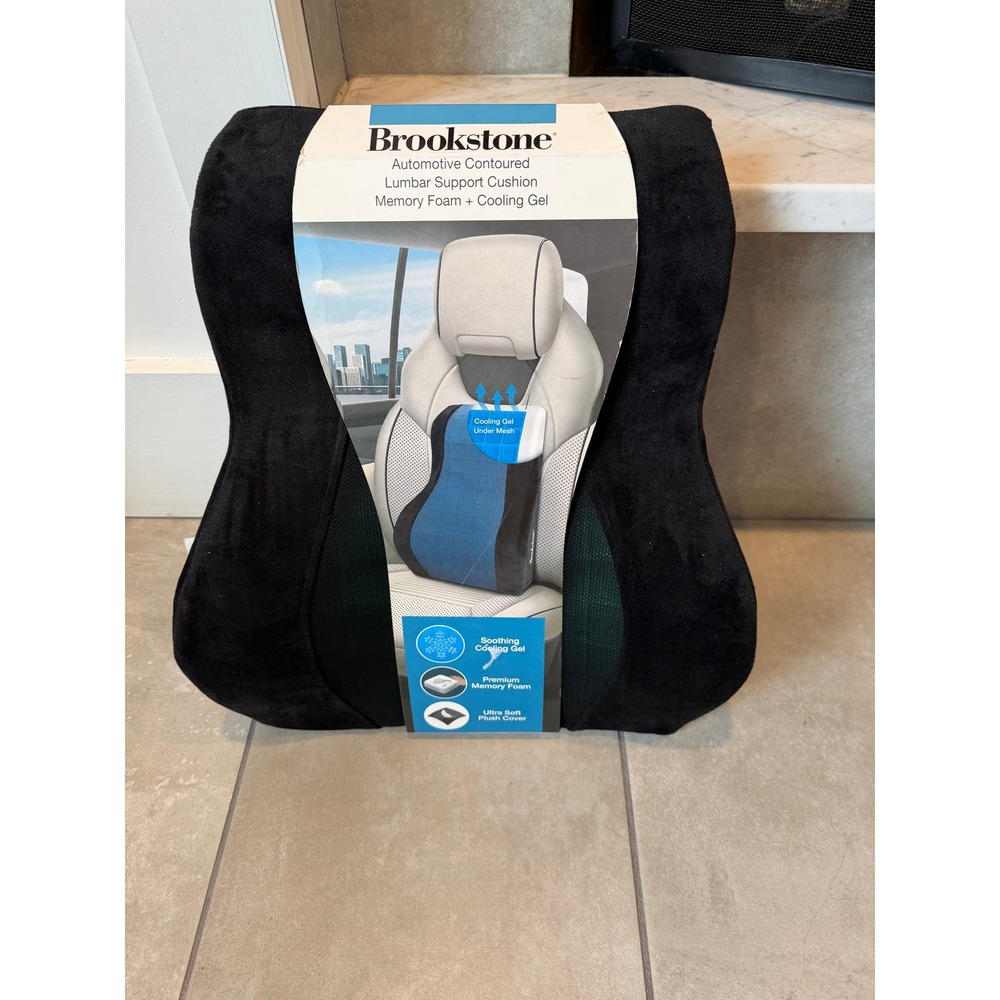 Brookstone Auto Contoured Lumbar Support Cushion Memory Foam Cooling Gel NWT